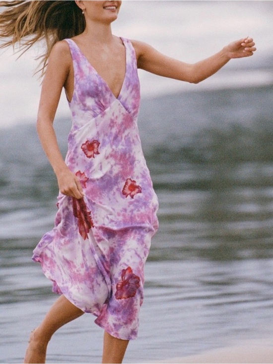 Indah Dresses & Skirts - Indah Swan Dress -Lavender Tie-Dye Floral V-Neck Sundress